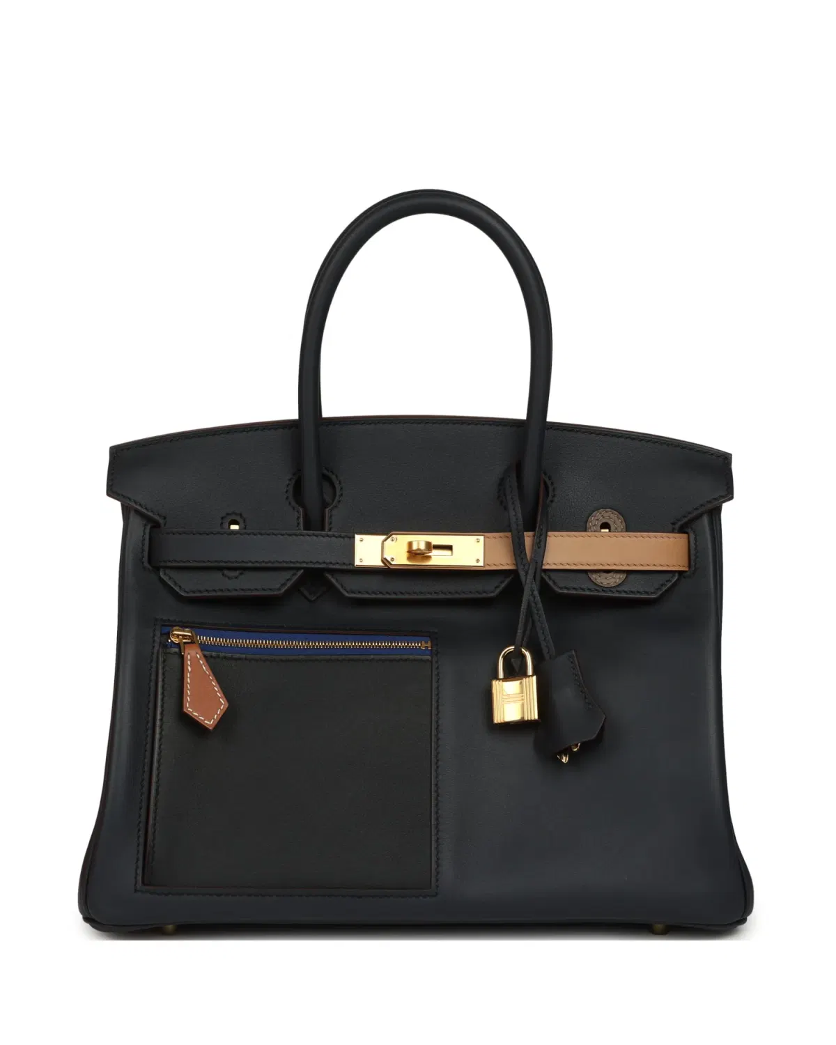 Hermès Birkin Colormatic 30, Bleu Navy / Noir / Chai / Étoupe / Gold