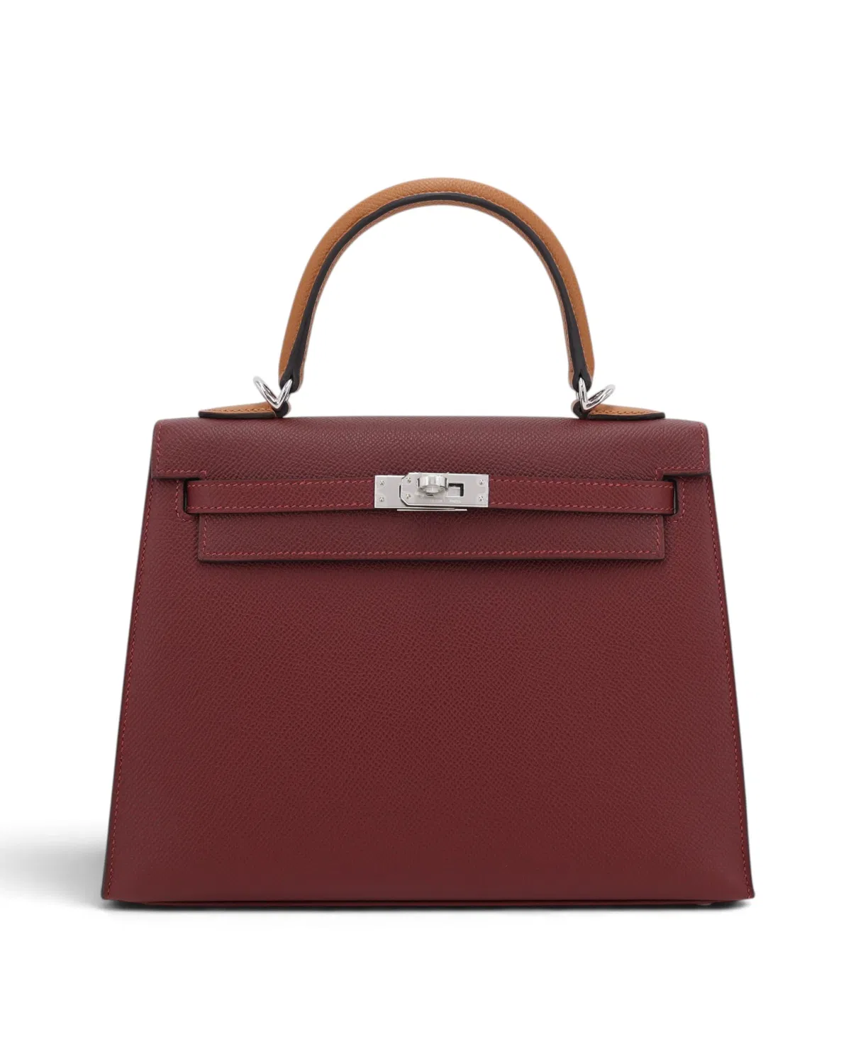 Hermès Kelly Sellier 25, Bai Brun / Gold / Rouge H