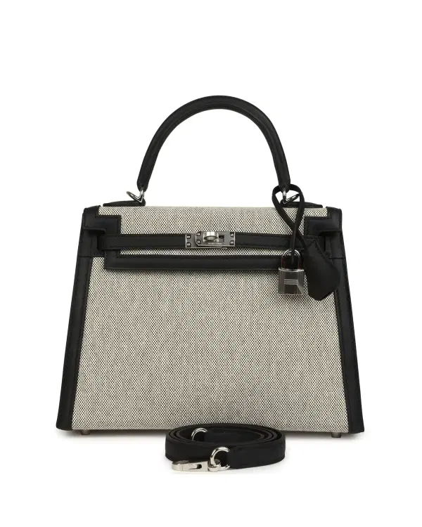 Hermès Kelly Sellier 25, Écru / Noir