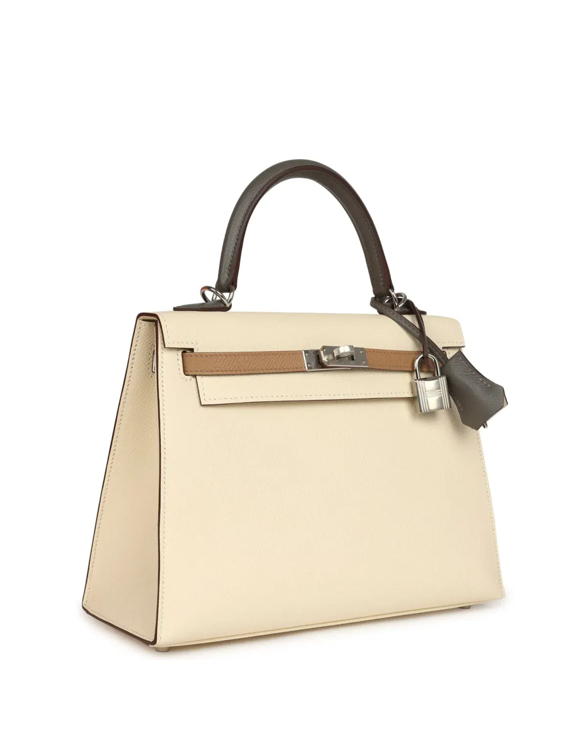 Hermès Kelly Sellier 25, Nata / Chai / Gris Meyer