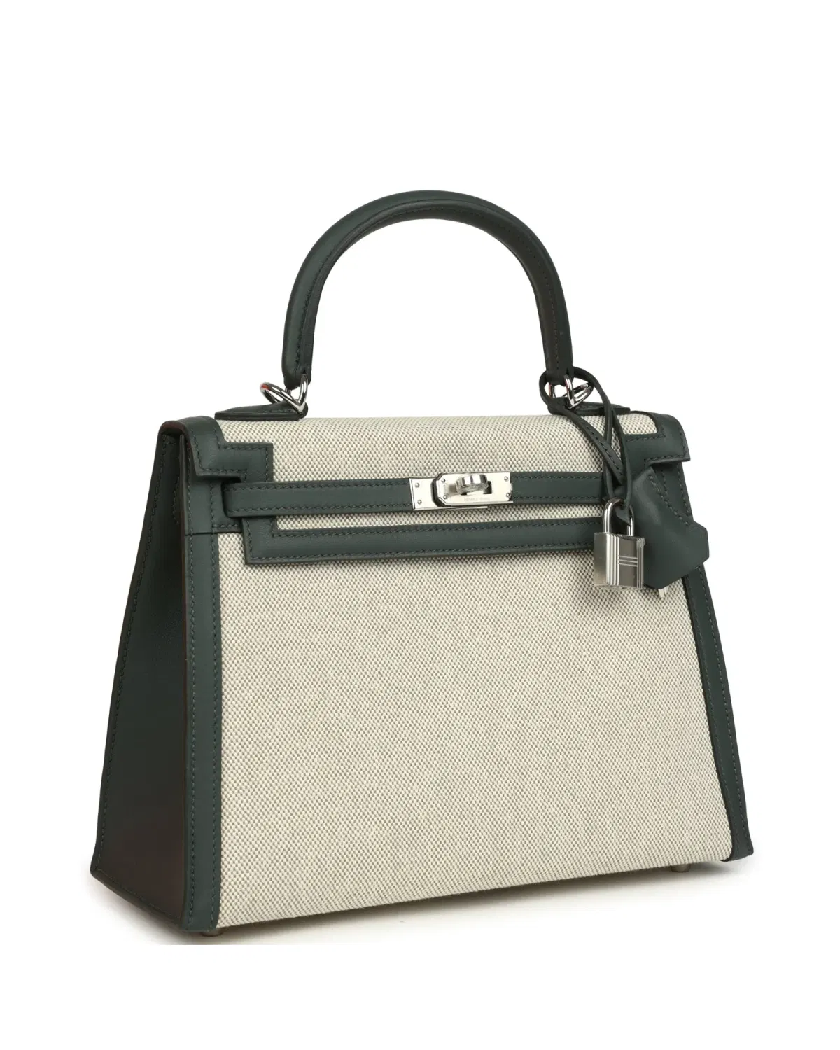 Hermès Kelly Sellier 25, Vert Mangrove / Écru / Vert Amande