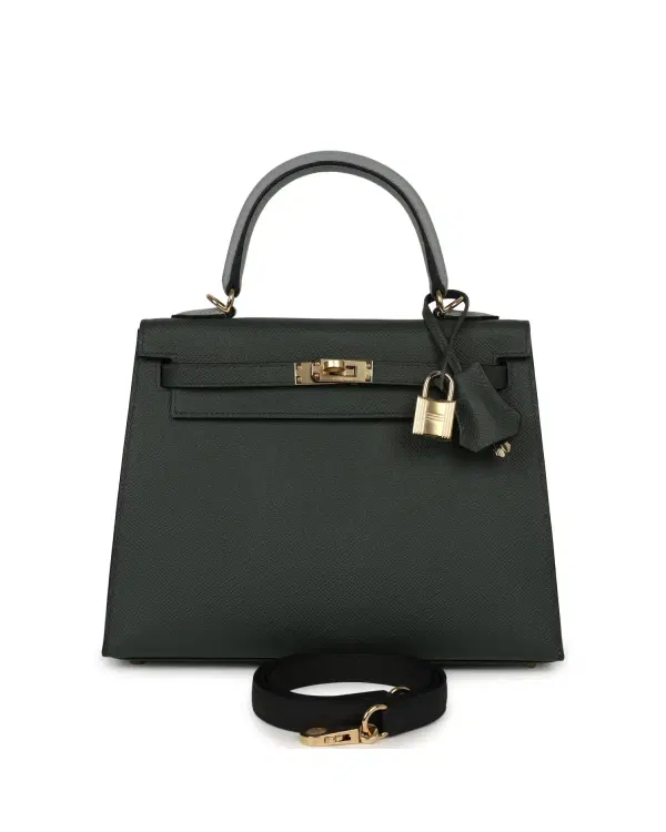 Hermès Kelly Sellier 25, Vert Mangrove / Gris Pantin / Noir
