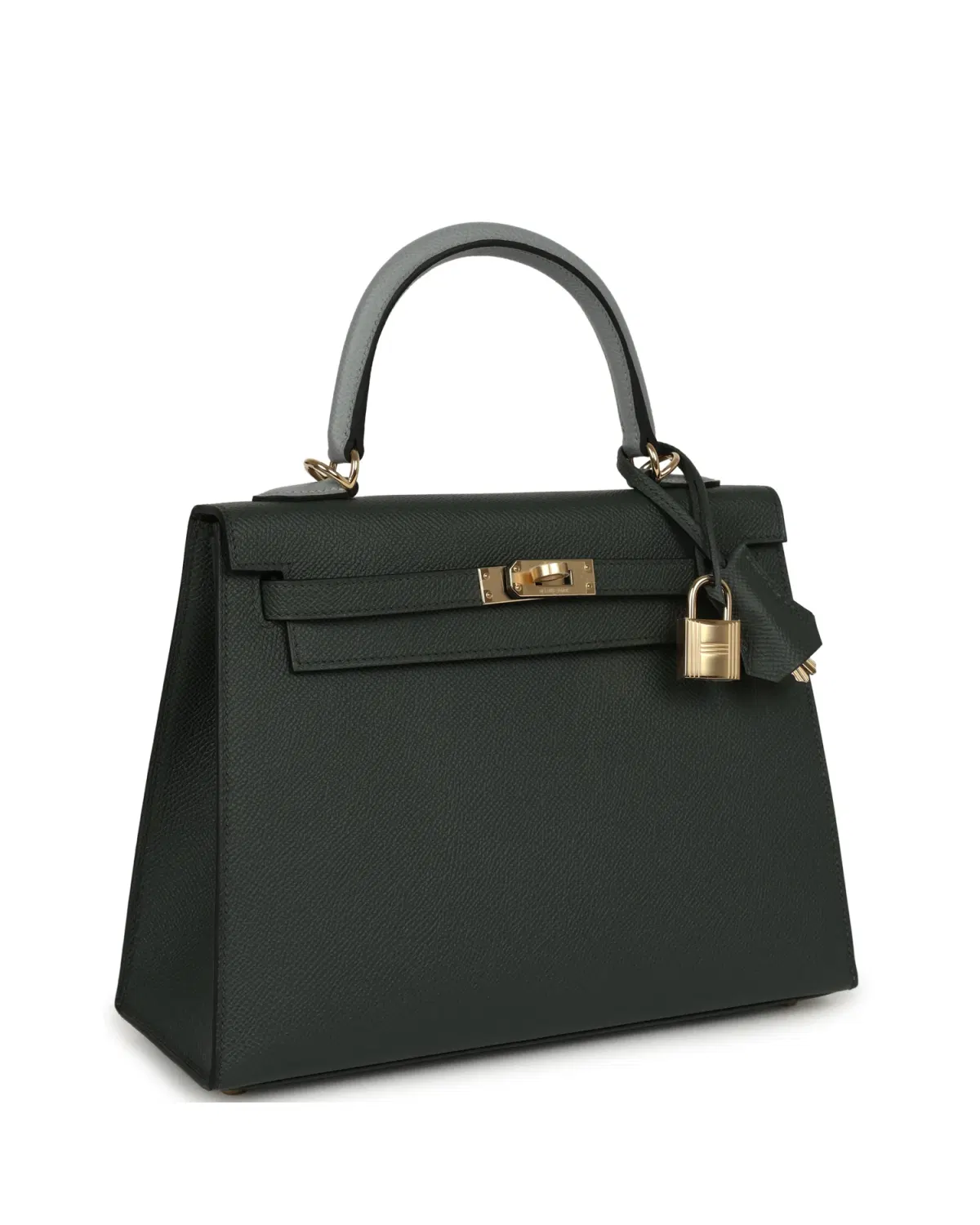 Hermès Kelly Sellier 25, Vert Mangrove / Gris Pantin / Noir