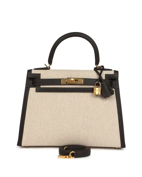 Hermès Kelly Sellier 28, Bai Brun / Écru / Beige