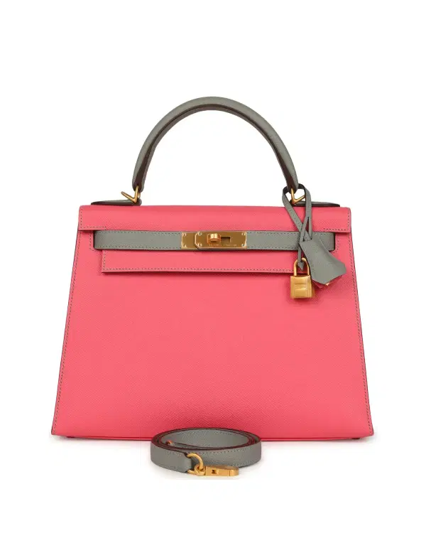 Hermès Kelly Sellier HSS 28, Rose Azalée / Gris Mouette