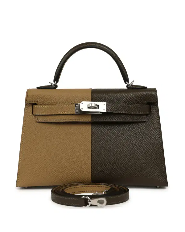 Hermès Mini Kelly Sellier Casaque 20, Dune / Vert Loden