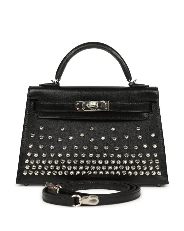 Hermès Mini Kelly Sellier Clouté 20, Noir
