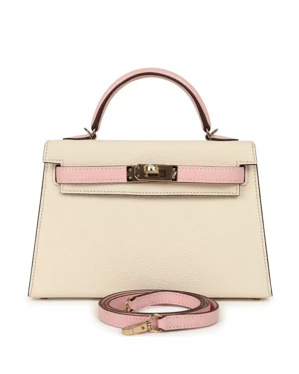 Hermès Mini Kelly Sellier HSS 20, Craie / Rose Sakura