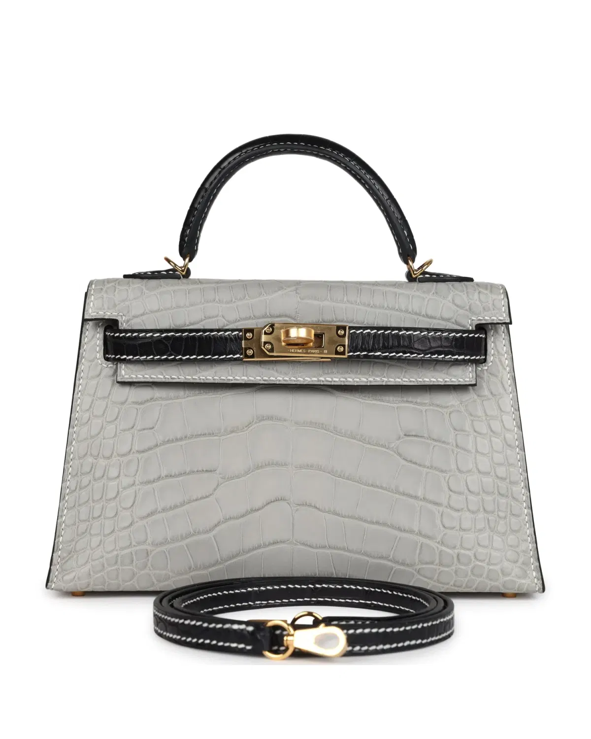 Hermès Mini Kelly Sellier HSS 20, Gris Perle / Noir